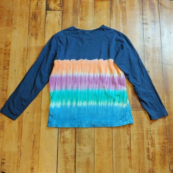 Lands End Shirt Size 8 Long Sleeve Tie Dye Blue Rainbow Cotton Colorful - Picture 5 of 5